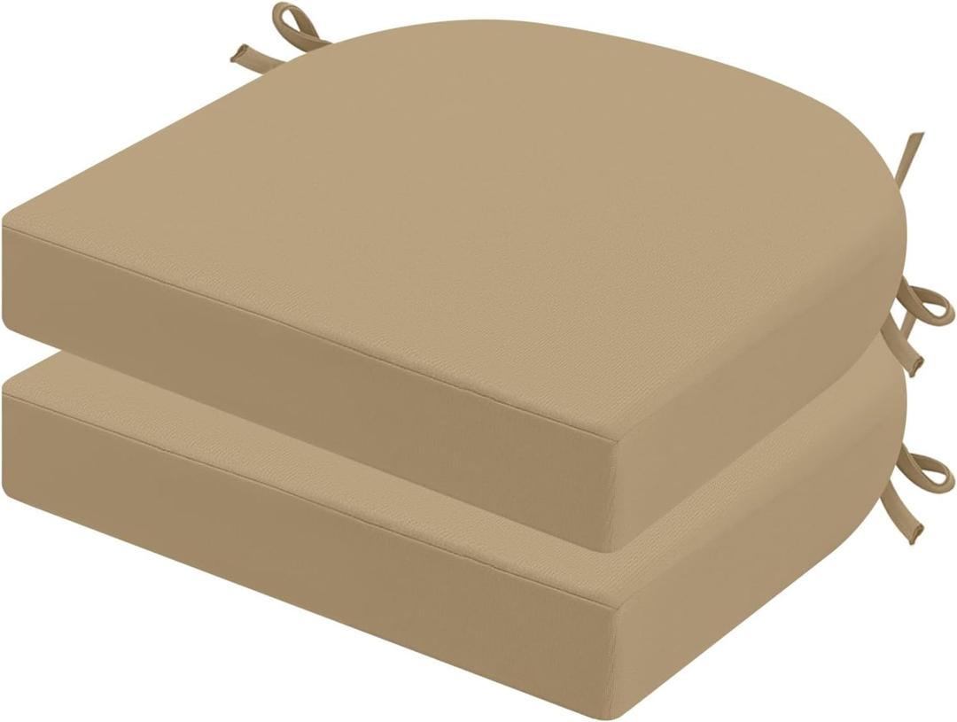 idee-home Outdoor Chair Cushions Set of 2, Thick 17" x 17" x 3" Patio Chair Cushions for Outdoor Furniture Waterproof with Ties, Seat Cushion, Dining Chair Pads Antique Beige