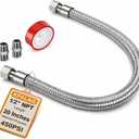 1/2" NPT Male (20" Length) Compressor Jumper Hose，450 PSI 750°F，Industrial Grade Flexible Stainless Steel with Dual Swivel Male Fittings Connectors for Air Compressor System