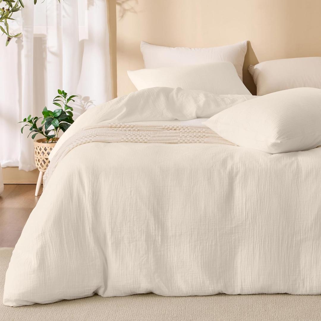 Ivory White Duvet Cover King Size 100% Sandwashed Cotton
Soft, Lightweight, Breathable Duvet Cover Set 3 Pieces with Zipper Clousre & Corner Buttons King 104"x 90"
