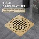 Champagne Bronze 4 inch Drain Grate Kit, Shower Drain Compatible with Schluter Kerdi Drain Flange, Removable Square Floor Drain with Adjustable Collar,with ABS Flange-SUS304 Stainless Steel Grate