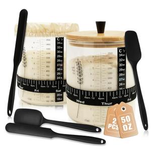 50oz Sourdough Starter Jar Kit, Wide Mouth Sourdough Starter Container for Perfect Sour Dough Bread, Extra-Large Capacity Sourdough Jar, Sourdough Kit(2 Pack) (Set of 2 & 2 spoons)