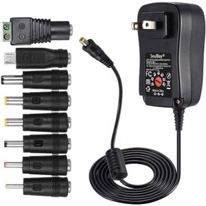 SoulBay 12V Power Supply Universal AC DC Adapter Charger with Adjustable Output 5V 9V 3V 6V 4.5V 7.5V 12 Volt 1A 1.5A 2A for LED Strip Light CCTV Camera BT Speaker GPS Webcam Router, 5 FT Cord, 30W