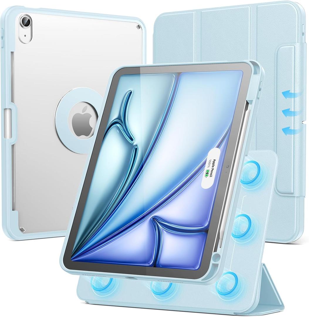 SPARIN Case for iPad Air 11 inch M3/ M2, iPad Air 7th/6th/5th/4th Gen (2025/2024/2022/2020) 10.9 inch,Case with Apple Pencil Holder, Detachable Magnetic Cover, Portrait and Landscape Stand, Blue