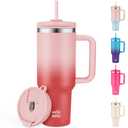WETOWETO 40oz Tumbler with Handle | Insulated Stainless Steel Travel Mug | 34Hrs Cold & 10Hrs Hot Retention | 100% Leakproof Lid & Straw | Dishwasher Safe + Car Cup Holder Fit (Pink-Red Gradient)