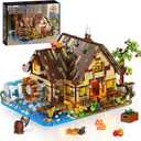 Wood Cabin Mini Building Set with Lights, Forest House Building Block Kit with Animals Stream Waterwheel, 2570 PCS Treehouse Construction Model Toy Collection for Adults Teens Boys Girls 12+