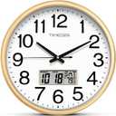 Wall Clock, 16 Inch Non-Ticking Silent Battery Operated Quartz Analog with LCD Display for Perpetual Calendar and F Temperature, Ideal Modern Home, Bedroom, Kitchen, Office Dcor (Gold)