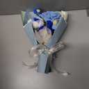 Crochet Flower Bouquet Blue, Handmade Crochet Flowers Bouquet, Knitted Floral Gift for Her, with Gift Box, Bag and Card