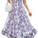 GRACE KARIN Women's 2025 Summer Floral Boho Dress Square Neck Strapped Swing A Line Sundress Beach Long Maxi Outfits Medium