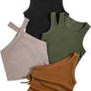 OYOANGLE Toddler Girl's 4 Pack Ribbed Knit Crop Tank Tops Set One Shoulder Summer Camisole Black and Green 5Y
