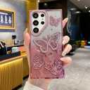 LUVI Compatible with Galaxy S25 Ultra Bling Case Plating Glitter Luxury 3D Butterfly Sparkle Cute Slim Bumper Protective Shockproof for Women Girls -Pink