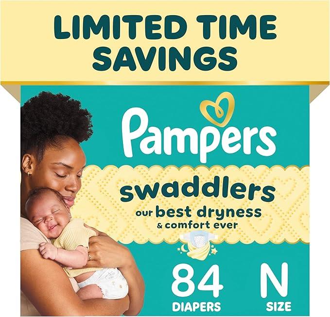 Pampers Swaddlers Diapers, Size 0 (up to 10 lbs), 84 Count, Absorbent, Keeps Baby Dry and Comfortable, Skin Safe Disposable Baby Diaper 