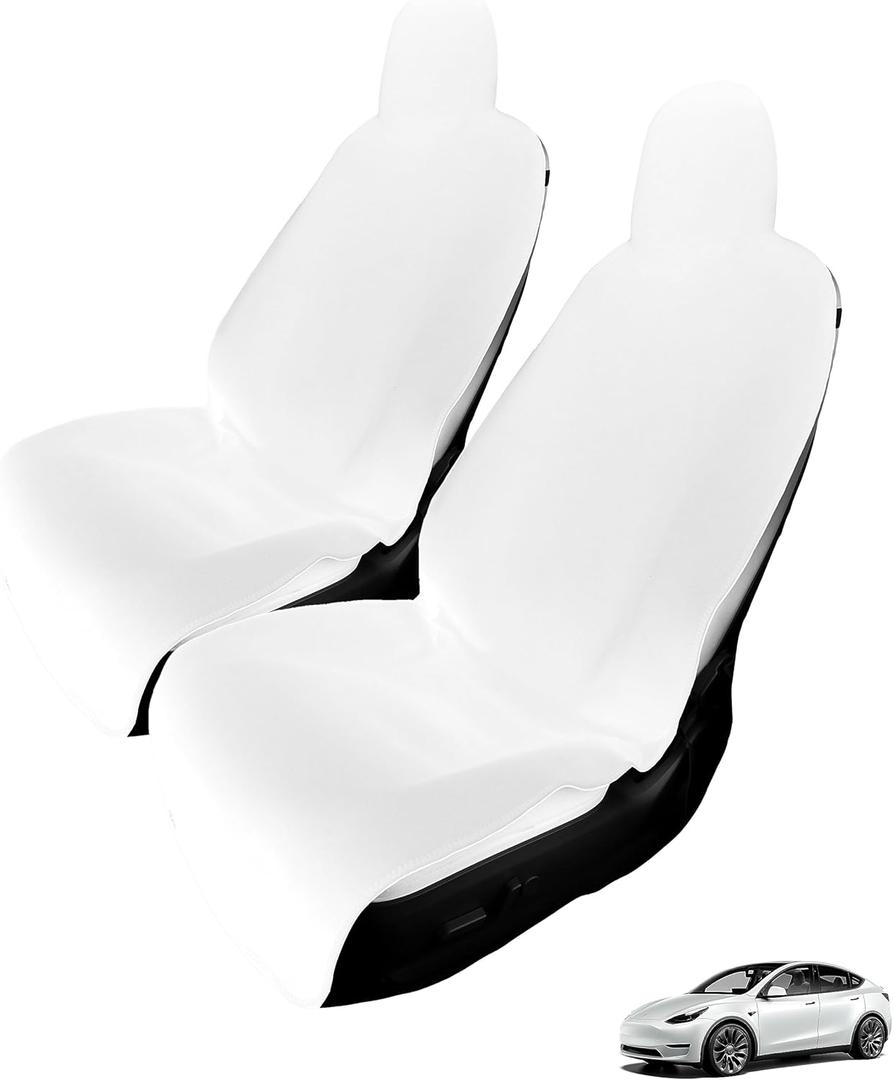 Tesla Model 3/Y Seat Covers - Protects Your Teslas Seats - Sweat, Pet, and Spill Protector - Waterproof & Durable Front Seat Covers, 2 White Tesla Seat Covers