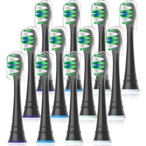 Replacement Toothbrush Heads Compatible with AquaSonic Black Series Vibe Series Duo Pro Elite Series Electric Toothbrush, 12 Count, Black