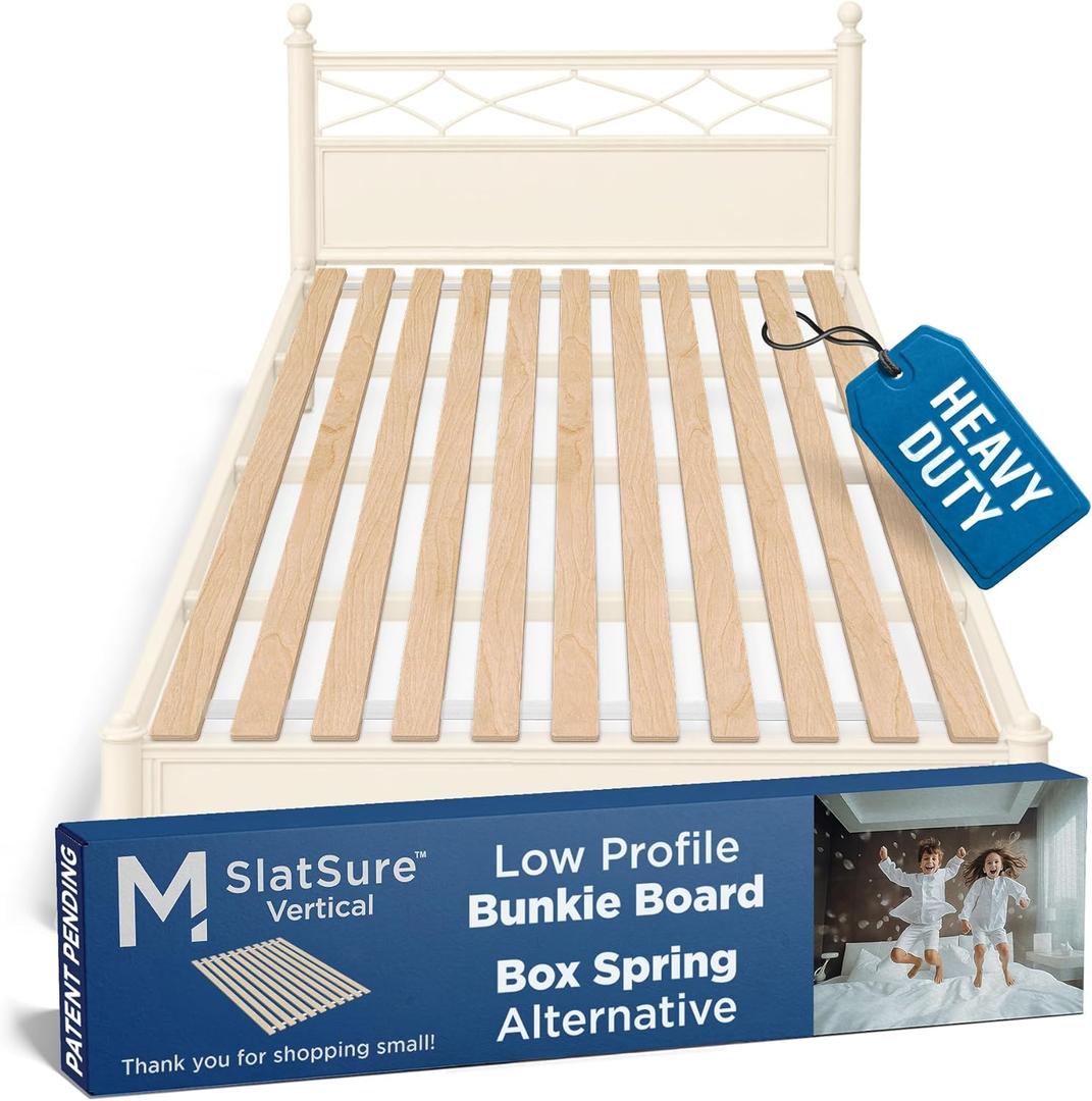 Meliusly SlatSure Queen Size Bunkie Board  Heavy Duty Vertical Bed Slats & Foldable Wooden Support Board for Sagging Mattress or Platform Bed Frame, Box Spring Alternative and Replacement