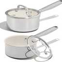 CAROTE 1.5Qt & 3Qt Stainless Steel Saucepan Set, Ceramic Pot Sets Non-Stick Non-Toxic Kitchen Cookware, Small Cooking Pots with Lids, Oven Safe, Induction Sauce Pan, Even Heating (White)