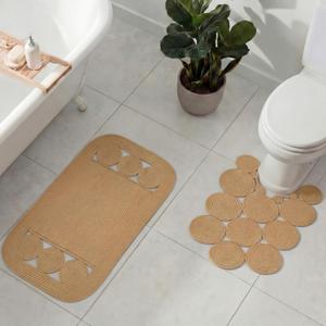 WILLBOND Bathroom Rug Sets 2 Piece Boho Jute Bath Mat Handmade Washable Toilet Rug U-Shaped Double Sided Woven Boho Bathroom Decor, 23.6" x 15.7" Plus 31.5" x 20"