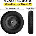 RONPOW 4.80/4.00-8 Flat Free Wheelbarrow Tire and Wheel, 16" Solid Puncture Proof Replacement Tires with 5/8" & 3/4" Bearings, 400Lbs Load, Universal Fit for Garden, Farm & Construction, 2Pack Black
