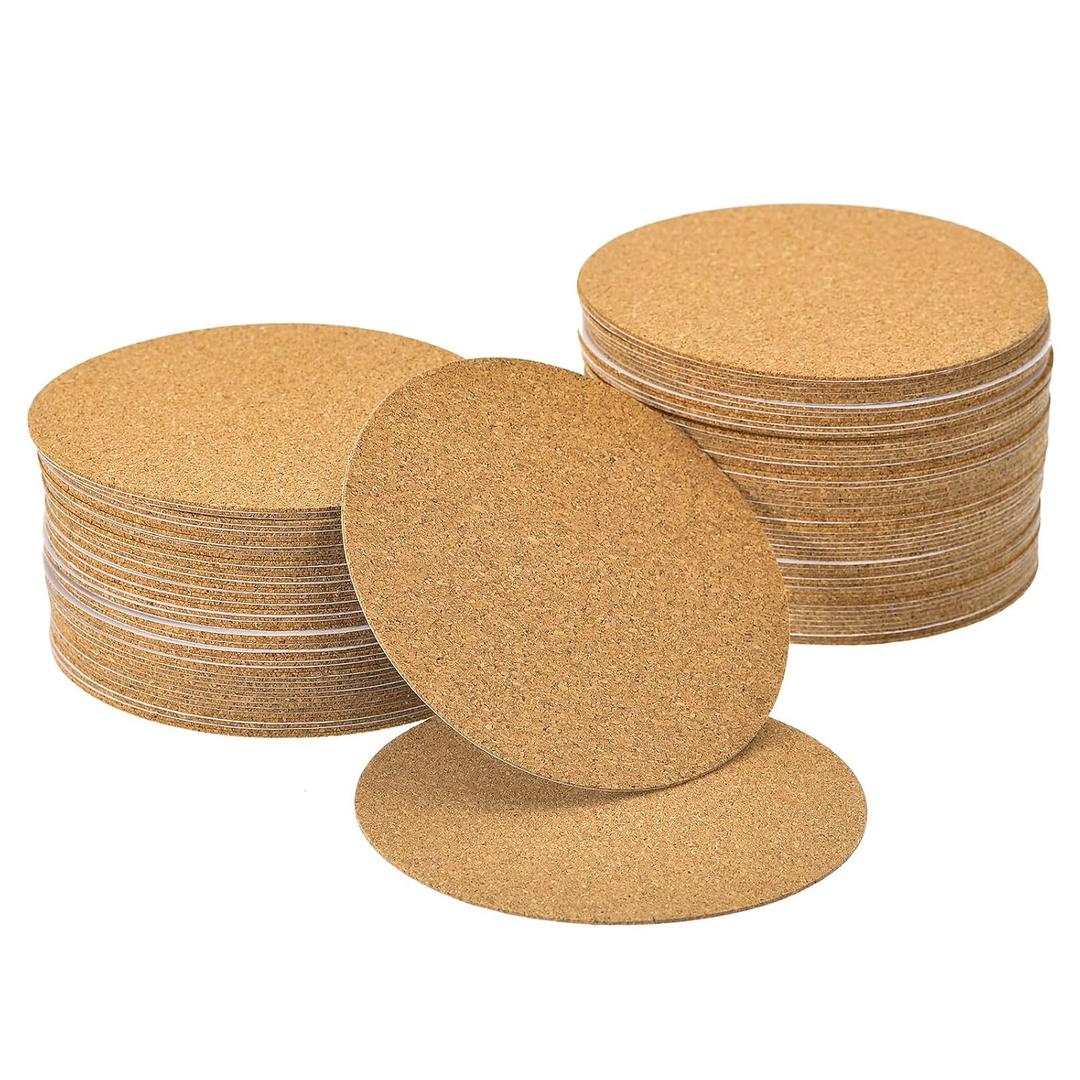 UXCELL 100 Pcs Self-Adhesive Cork Round, 3.75" x 3.75" Cork Tiles Backing Sheets for DIY Crafts, Brown