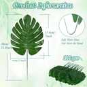 XONOR 100Pcs Artificial Monstera Leaves Fake Tropical Faux Palm Leaves with Stem for Jungle Hawaiian Dinosaur Luau Party Table Decoration Wedding Birthday Theme Party, Leaf Size: 7''x 5''