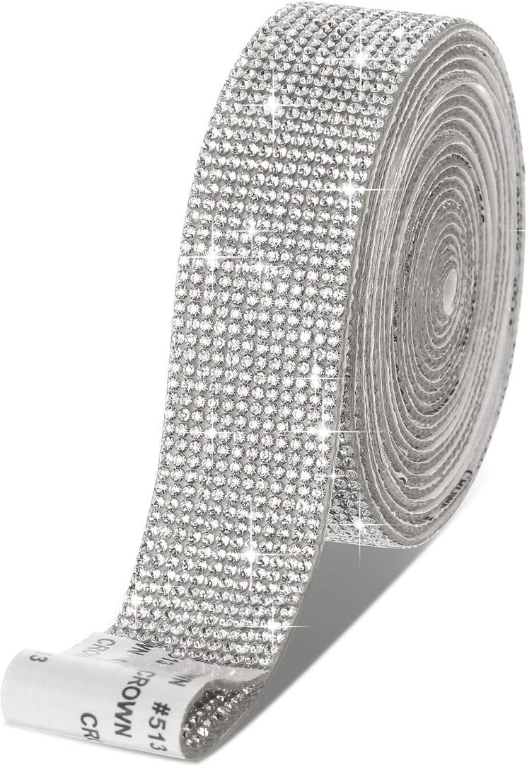 Zonon Self Adhesive Rhinestone Strips Diamond Bling Crystal Ribbon Sticker Wrap for Craft Jewel Tape Roll with 2 mm Rhinestones for DIY Car Phone Christmas Decoration (Silver,1.06 Inch x 3 Yards)
