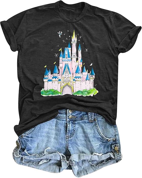 Magical Shirt for Women Magic Kingdom T Shirt Family Vacation Tee Princess Castle Casual Short Sleeve Tops (Black), Medium