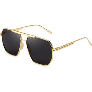 SODQW Oversized Tangle Free Aviator Sunglasses for Women Polarized Shades | Gold Frame, UV400 Protection, Trendy Fashion Designer Sun Glasses, Drivng Beach Outdoor Accessories, Hair-Safe, Gold/Grey, Grey