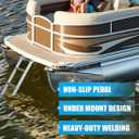4-Step Undermount Aluminum Pontoon Boat Ladder, 300LBS Capacity, Non-Slip Design, Heavy Duty Self-Storing, Elegant & Durable for Pontoon Boats (Silver)