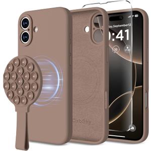 for iPhone 16 Silicone Case Soft Protective Shockproof Magnetic Case Compatible MagSafe iPhone 16 6.1" Silicones Phone Case Black (Light Brown)