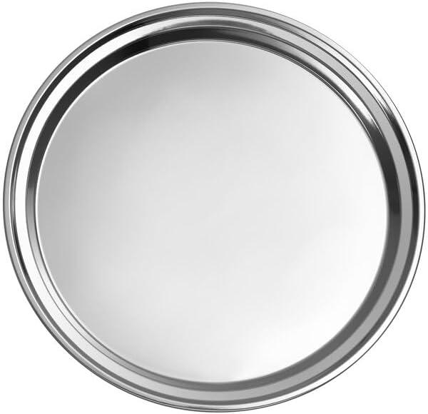 Glownary 5-Inch Round Stainless Steel Catering Tray, Mirror-Polished Finish, Silver Platter for Appetizers and Hors D'oeuvres, Dishwasher Safe