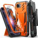 FNTCASE for iPhone 17e Phone Case: for iPhone 16e Case Military Grade Rugged Case with Kickstand & Holster | Shockproof TPU Protection Bumper Matte Textured Design | Heavy Duty Protector Orange