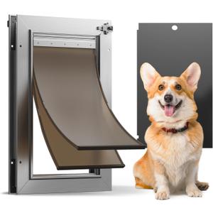 Dog Door All Aluminum Medium, Doggy Doggie Cat Door, Heavy Duty Pet Door for Install in Interior Exterior Doors or Wall, 2 Magnetic Flaps, Energy Efficient, Closing Panel for Pets Up to 45Lb