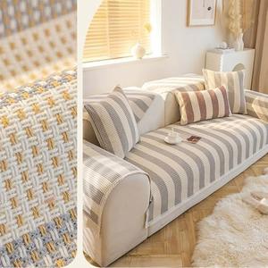 SVBVRFEEW Cotton Linen Sofa Cover Stripe Couch Covers Loveseat Couch Slipcover Washable, Chair Sofa Covers Modern Stylish Sofa Protector Furniture Protector for 3 Cushion Sofa(Gray,110x150cm)