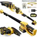2-in-1 Cordless Pole Saw & Mini Chainsaw  6-Inch Powerful Brushless Motor, Electric Tree Trimmer & Wood Cutter for Outdoor Pruning and Wood Cutting, Battery Included