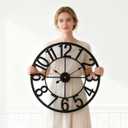 Vantic 24 Inch Large Wall Clock, Arabic Numeral Metal Oversized Wall Clocks for Living Room Decor, Bedroom and Kitchen, Completely Silent, Non Ticking, Battery Operated