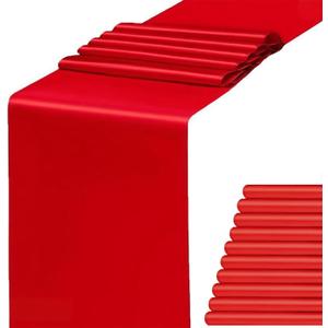 Satin Red Table Runners 10 Pack - Wedding Table Runner 12 x 108 Inches Long for Weddings Party Birthday Bridal Shower Christmas Anniversary Events Decorations