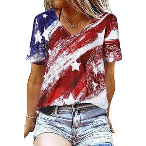 TMSD Women's 4th of July Shirt USA Flag Shirts for Women V Neck Independence Day Tops Stars and Stripes T Shirt