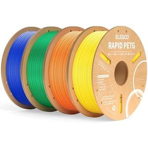 ELEGOO Rapid PETG Filament 1.75mm Bundle 4KG, High Speed 30-600mm/s 3D Printer Filament Accuracy +/- 0.02 mm, 1kg Cardboard Spool(2.2lbs) Fits for Most FDM 3D Printers(Blue,Green,Orange,Yellow)