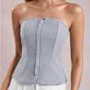 SOLY HUX Women's Summer Zip Up Tube Top Strapless Fitted Work Office Tops, S