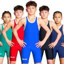 Elite Sports Kids Wrestling Singlet – Youth Compression Singlet for Boys & Girls, Training, Grappling & Tournaments (Blue, L)