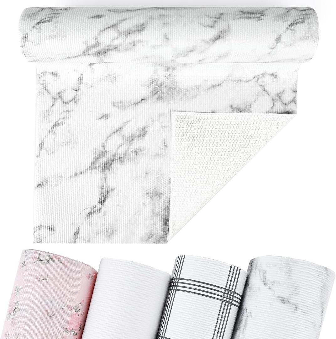 Non-Adhesive Shelf and Drawer Liner for Kitchen Cabinets, 12 in x 20FT Strong Non-Slip Cabinet Liners for Shelves, Refrigerator, Pantry Storage, Bathroom Closet, Easy to Clean & Cut, Marble