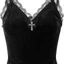 Milumia Women's Lace Trim V Neck Cami Top Velvet Gothic Clubwear Tops Small 
