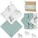 Momcozy Soft & Absorbent Baby Washcloths - 4 Layer Design| Medium Thickness| Premium Cotton for Newborns' Skin-Great for Bathing, Wiping & on-The-go Use, Shower Gift and Essential(Pack of 5, 10x10 inch)