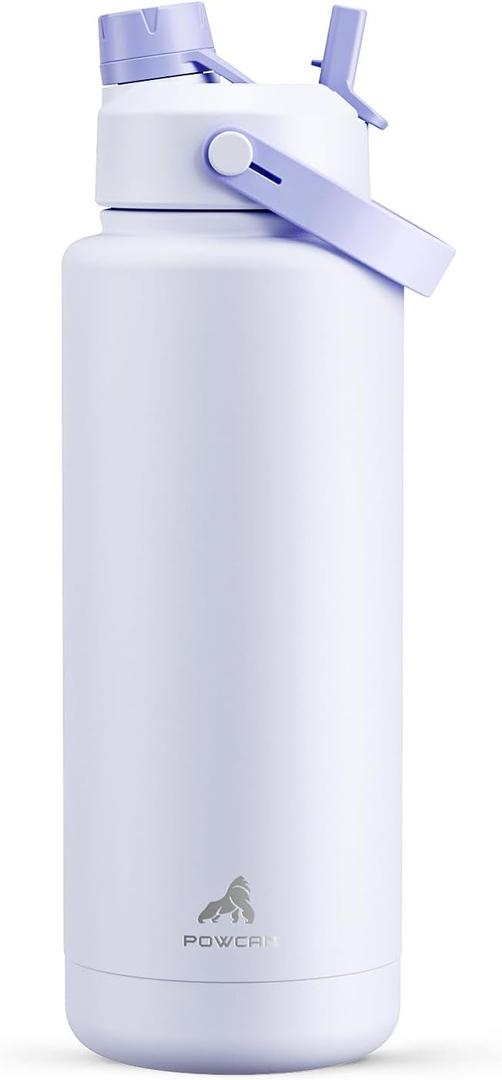 POWCAN 40 oz Insulated Water Bottle with 2-in-1 Straw and Spout Lid, Keep Cold 24H, Leak-Proof, BPA-Free, Double Wall Stainless Steel Water Bottle for Sports, Gym, Travel, and School (Lupine)