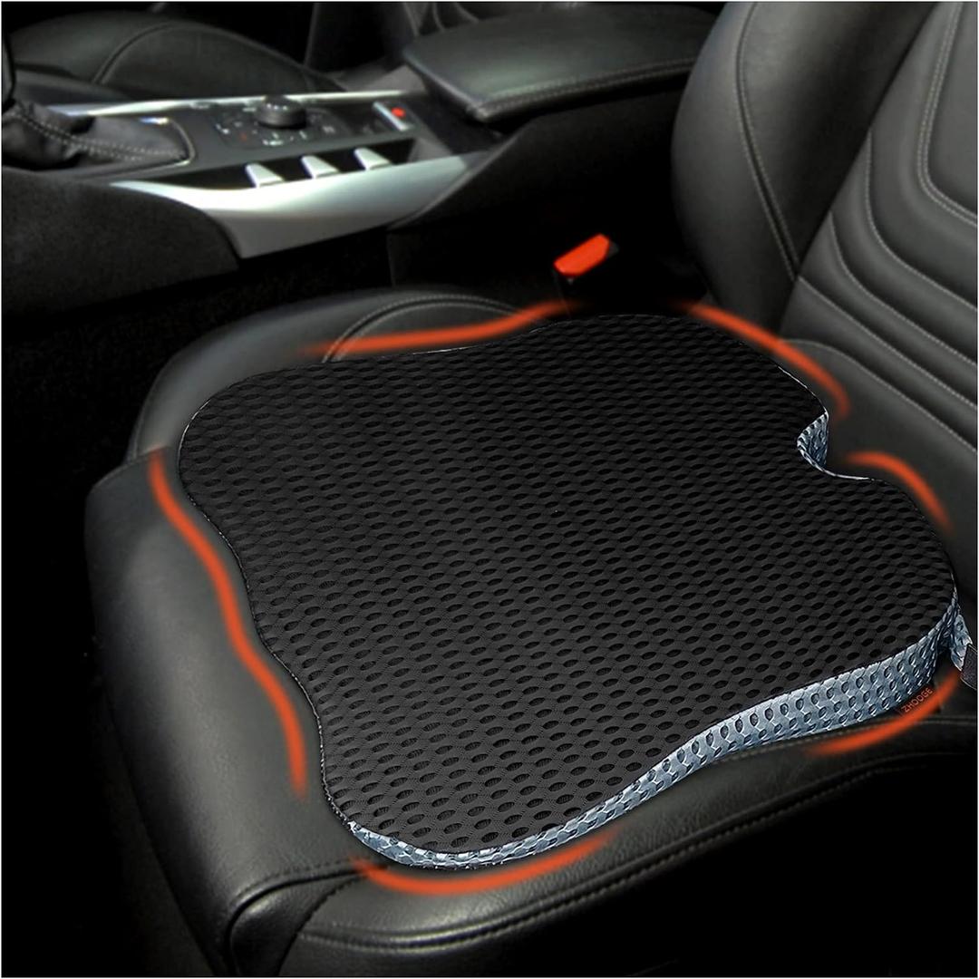 Car Seat Cushion, Comfort Memory Foam Car Cushions for Driving, Seat Cushion for Car Seat Driver with Wedge Design & Raised Back to Broaden Vision, Provides Comfort for Car, Truck, Office Chair (Black)