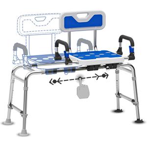Drseats Sliding Shower Chair with Arms and Back, 500lbs Tub Transfer Benches with Non Slip Aluminum Body and Suction Cups Adjustable Height Bath Seats for Seniros Elderly Disabled or Bariatric Adults