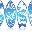 4Pcs Metal Surf Board Wall Decor Summer Surfboard Beach Signs Shark Palm Tree Wall Art Tropical Wall Decor Hanging Coastal Wall Decor Sea Turtle Wall Decoration for Wall Door (Blue)