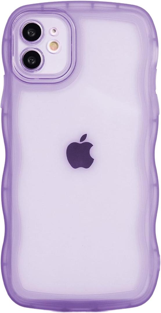 Case for iPhone 12 6.1 Inch,Cute Kawaii Clear Case for Women/Girls,Yellowing-Resistant,Transparent Soft Silicone Thin Slim Full Body Shockproof Protection Phone Cover -Purple