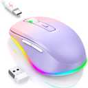 PEIOUS Wireless Mouse Jiggler - LED Wireless Mice with Build-in Mouse Mover, Rechargeable Moving Mouse for Laptop with Undetectable Random Movement Keeps Computers Awake - Purple to Pink