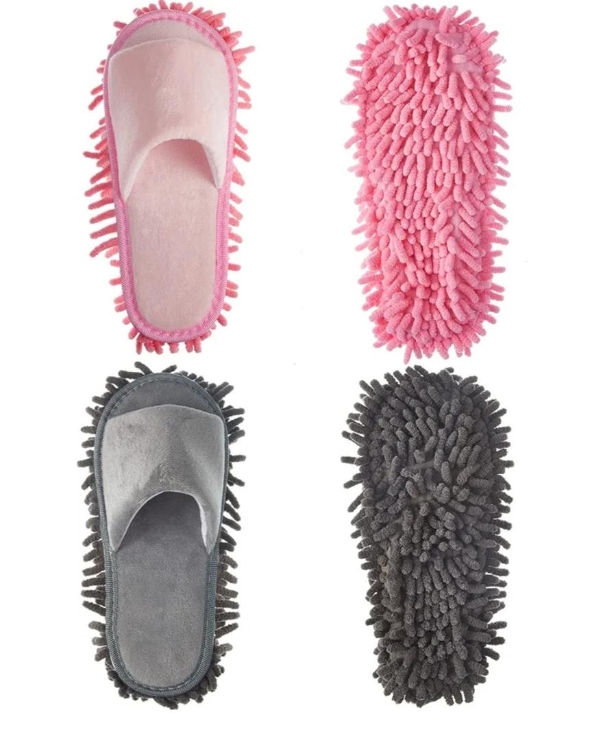 Jecery 2 Pairs Microfiber Cleaning Mop Slippers for Floor Cleaning House Mop Shoes Men and Women Washable Unisex Dusting Slippers Dirt Tool Supplies(Medium,Pink, Gray)