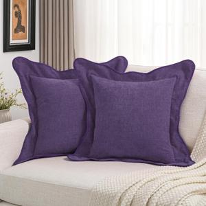 FUTEI Pack of 2 Solid Scalloped Bordered Throw Pillow Covers 20x20 Inch Soft Chenille Decorative Cushion Cases Farmhouse Accent for Couch Bed Living Room, Purple